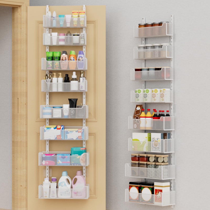 VyGrow Over The Door Organizer, 8-tier Metal Door Organizer Hanging with Adjustable Baskets, Behind The Door Storage for Bedroom Closet Bathroom Pantry Cabinet Kitchen, White - Image 1
