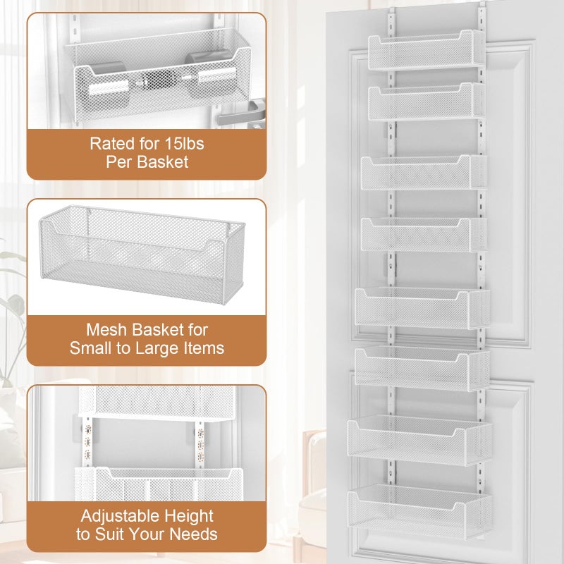 VyGrow Over The Door Organizer, 8-tier Metal Door Organizer Hanging with Adjustable Baskets, Behind The Door Storage for Bedroom Closet Bathroom Pantry Cabinet Kitchen, White - Image 5