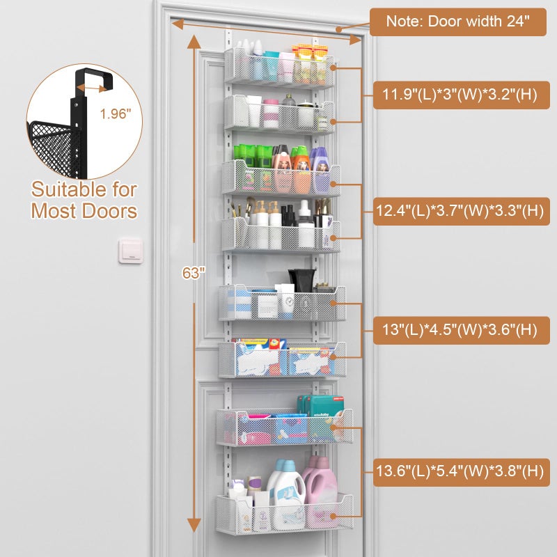 VyGrow Over The Door Organizer, 8-tier Metal Door Organizer Hanging with Adjustable Baskets, Behind The Door Storage for Bedroom Closet Bathroom Pantry Cabinet Kitchen, White - Image 3