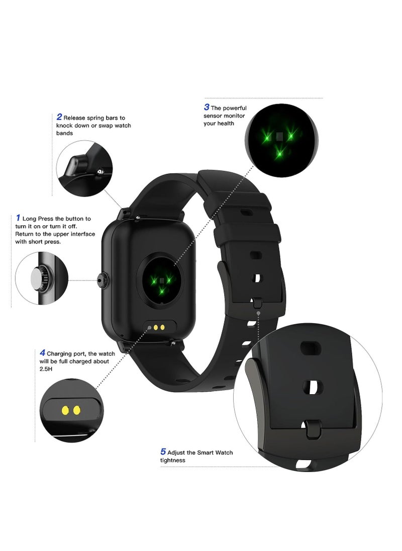Generic - 1.7-inch Smart Watch, Dial/Receive Calls, Compatible with Android/iOS Phone, Fitness Tracker with Heart Rate Monitor, Blood Oxygen, Sleep, Multi-sport Modes, IP68 Waterproof Smartwatch (Black) - Image 1