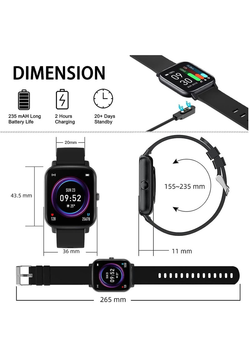 Generic - 1.7-inch Smart Watch, Dial/Receive Calls, Compatible with Android/iOS Phone, Fitness Tracker with Heart Rate Monitor, Blood Oxygen, Sleep, Multi-sport Modes, IP68 Waterproof Smartwatch (Black) - Image 1