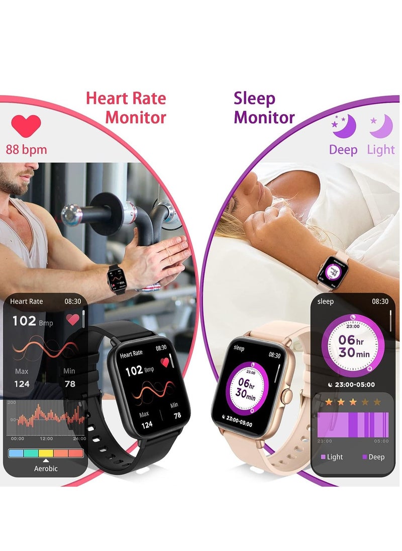 Generic - 1.7-inch Smart Watch, Dial/Receive Calls, Compatible with Android/iOS Phone, Fitness Tracker with Heart Rate Monitor, Blood Oxygen, Sleep, Multi-sport Modes, IP68 Waterproof Smartwatch (Black) - Image 1