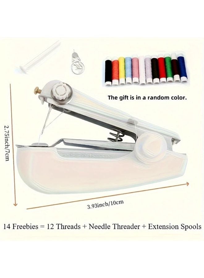 White Mini Sewing Machine Handheld Portable For Home Tailoring With 14 Free Items - Image 5