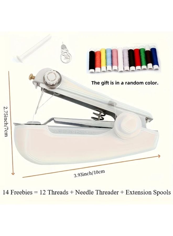 White Mini Sewing Machine Handheld Portable For Home Tailoring With 14 Free Items - Image 1