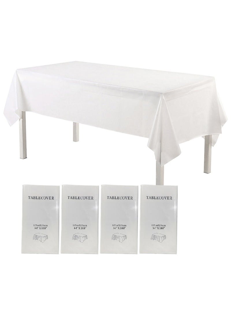 4 Pcs Disposable Table Cloth , 137 x 274cm Table Cloths for Parties, Decorative Tablecloths for Rectangle Tables, White Plastic Table Cover, Leakproof and Sturdy - Image 1