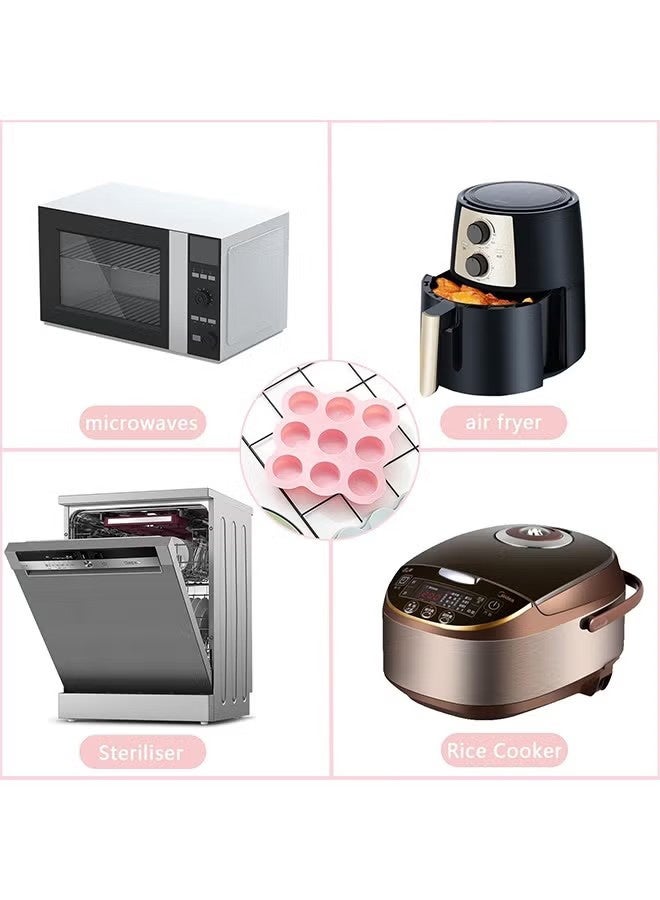 واي جيه 2 فنجان من السيليكون وناء الكعك -9 فناجين من السيليكون وناء الكعك الصغير غير اللاصق قوالب السيليكون وناء الكعك الصغير مثالي للفطائر والفطائر والخبز وغسالة الأطباق -9 فناجين آمنة (وردية + رمادية) - Image 5