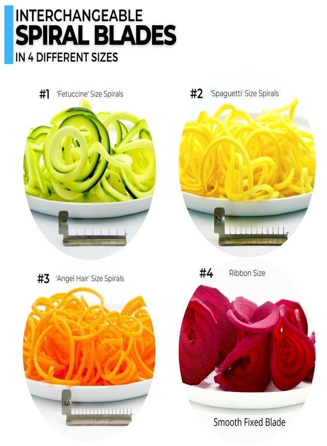 ICO 4-Blade Spiralizer Vegetable Slicer and Curly Fries Maker, Stronger than all Plastic Spiralizers with 3 Interchangeable Blades and 1 Built-In, Black - Image 3