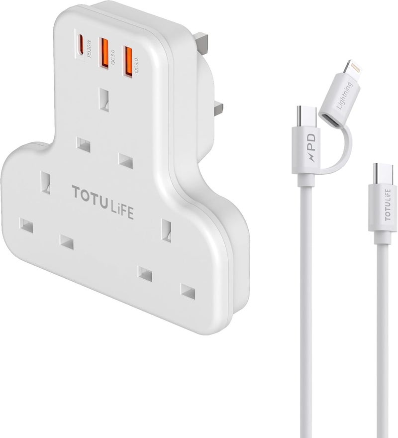 TOTULIFE Power Socket with PD 2-in-1 Cable 20W, White - Image 2