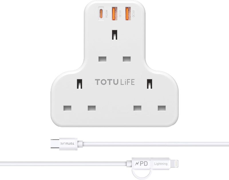 TOTULIFE Power Socket with PD 2-in-1 Cable 20W, White - Image 5