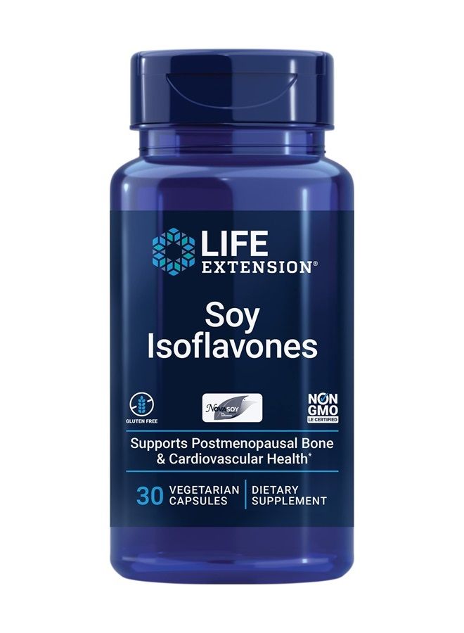 Life Extension مستخلص إيزوفلافون الصويا - مكمل مركز إيزوفلافون - يدعم صحة العظام والقلب والهرمونات - خالي من الغلوتين، غير معدل وراثيًا - 30 كبسولة نباتية - Image 1