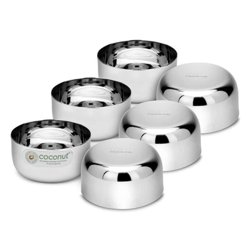 coconut Stainless Steel - Sada Bowl/Vati/Katori C35 Set of 6 | Each Bowl 150ML Capacity | Durable & Rust-Free | Ideal for Serving Dal, Curry, Chutney, Raita | Kitchen & Dining Essential - Image 2
