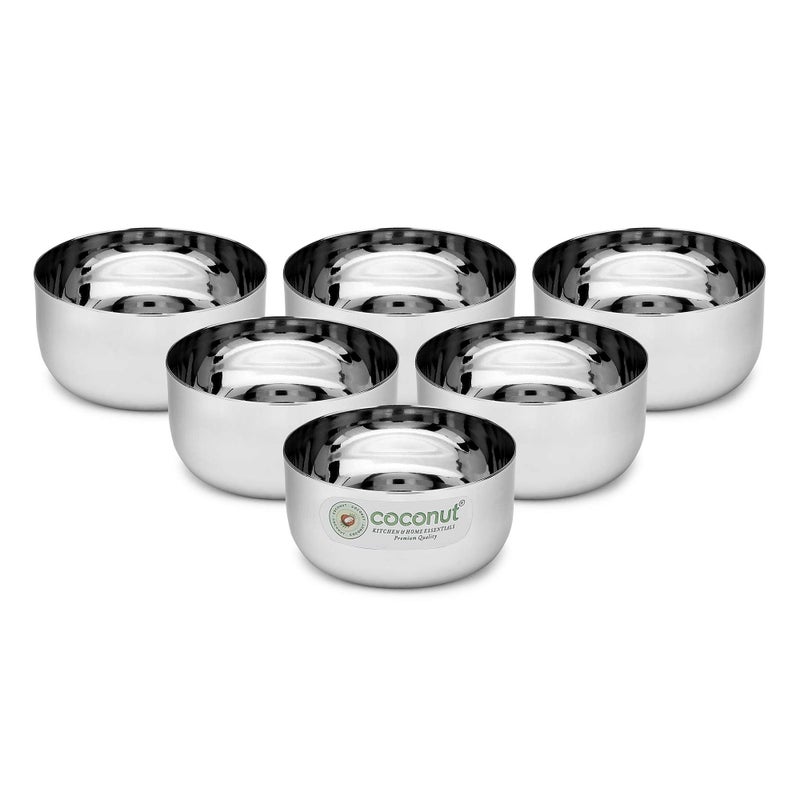 coconut Stainless Steel - Sada Bowl/Vati/Katori C35 Set of 6 | Each Bowl 150ML Capacity | Durable & Rust-Free | Ideal for Serving Dal, Curry, Chutney, Raita | Kitchen & Dining Essential - Image 3