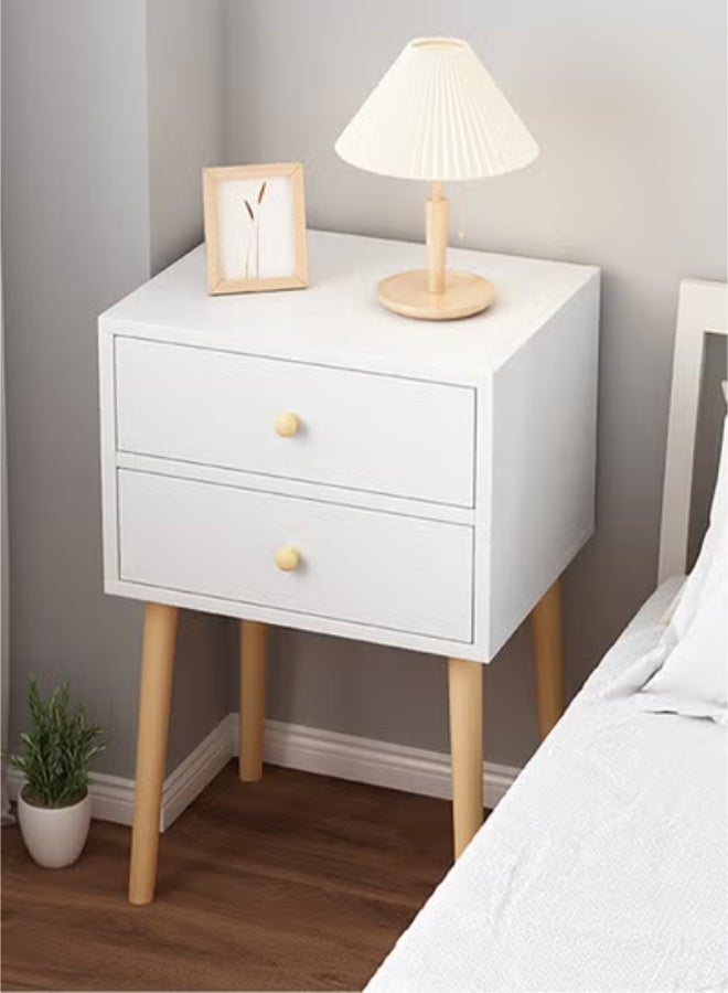 Beauenty 40*30*59cm White Nightstand Table with 2 Drawers Bedside Cabinets Small Side Table with Solid Wood Legs for Bedroom Office Living Room Modern Bedside Table Easy Assembly - Image 1