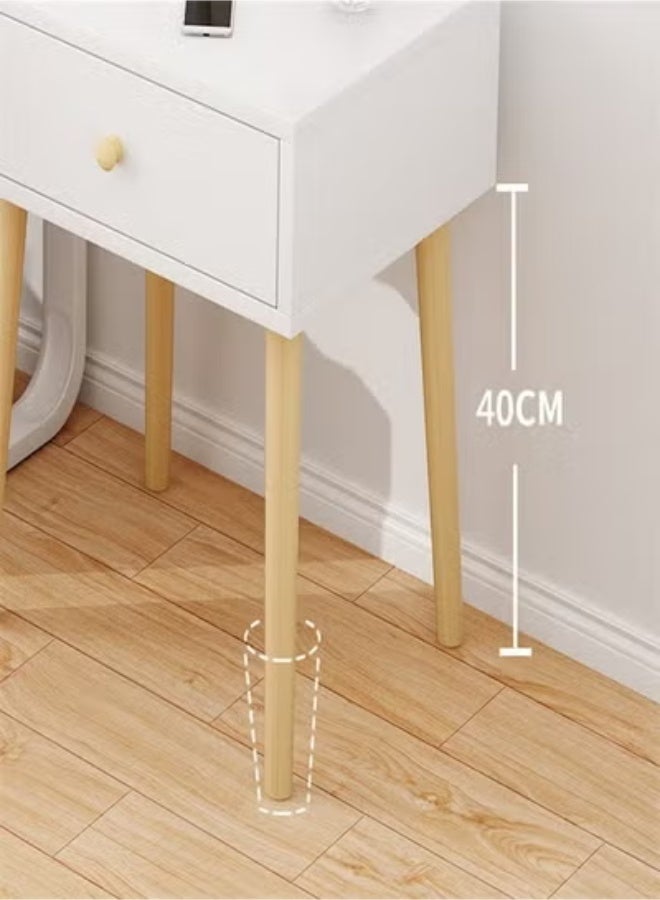 Beauenty 40*30*59cm White Nightstand Table with 2 Drawers Bedside Cabinets Small Side Table with Solid Wood Legs for Bedroom Office Living Room Modern Bedside Table Easy Assembly - Image 3