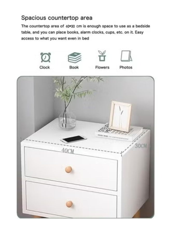 Beauenty 40*30*59cm White Nightstand Table with 2 Drawers Bedside Cabinets Small Side Table with Solid Wood Legs for Bedroom Office Living Room Modern Bedside Table Easy Assembly - Image 2