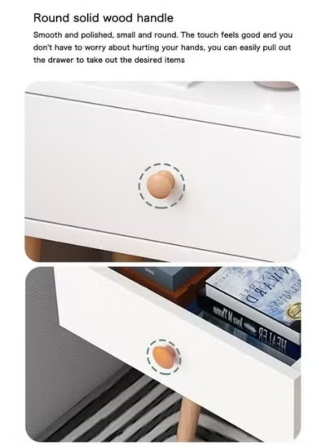Beauenty 40*30*59cm White Nightstand Table with 2 Drawers Bedside Cabinets Small Side Table with Solid Wood Legs for Bedroom Office Living Room Modern Bedside Table Easy Assembly - Image 4
