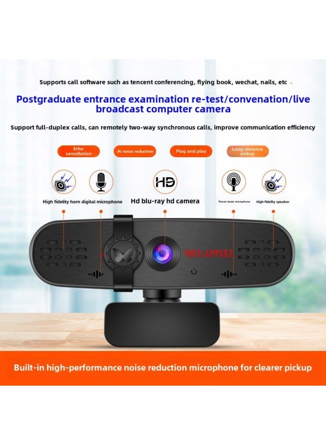 HD Computer Photography Headband Microphone Audio Three-in-One Live Postgraduate Entrance Examination Re-examination Online Meeting Camera-Color:Ultra-clear Metal Black Camera + 1.6m Floor Stand - Image 4