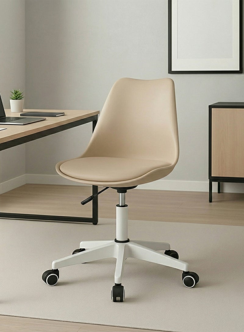 Taimi Ergonomic Armless Desk Chair, Adjustable Height Office Chair, Wheeled Computer Chair with Padded Seat and 360° Swivel - Beige - Image 2