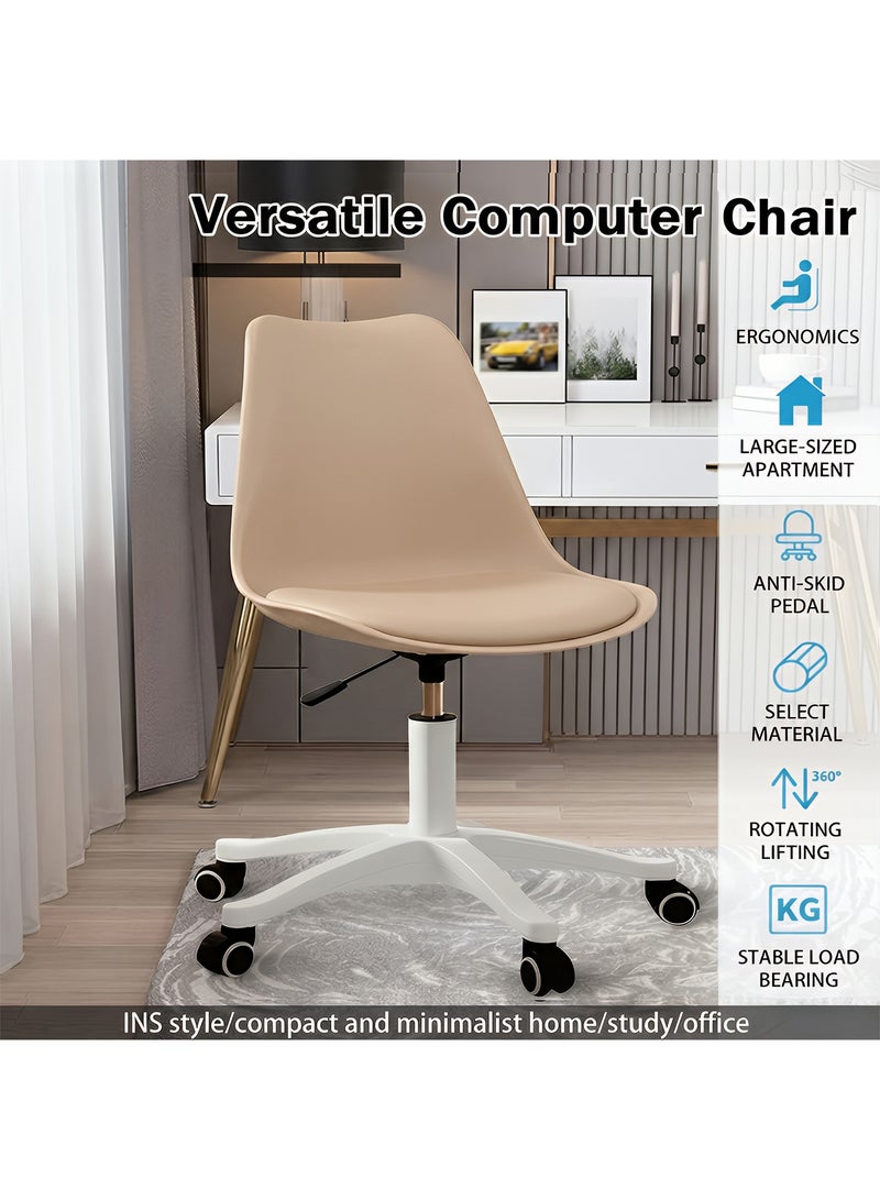 Taimi Ergonomic Armless Desk Chair, Adjustable Height Office Chair, Wheeled Computer Chair with Padded Seat and 360° Swivel - Beige - Image 5