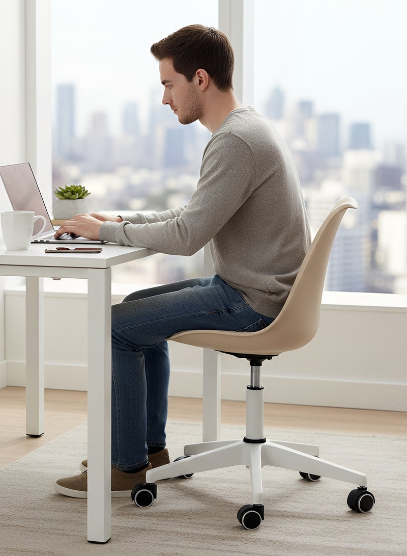 Taimi Ergonomic Armless Desk Chair, Adjustable Height Office Chair, Wheeled Computer Chair with Padded Seat and 360° Swivel - Beige - Image 4
