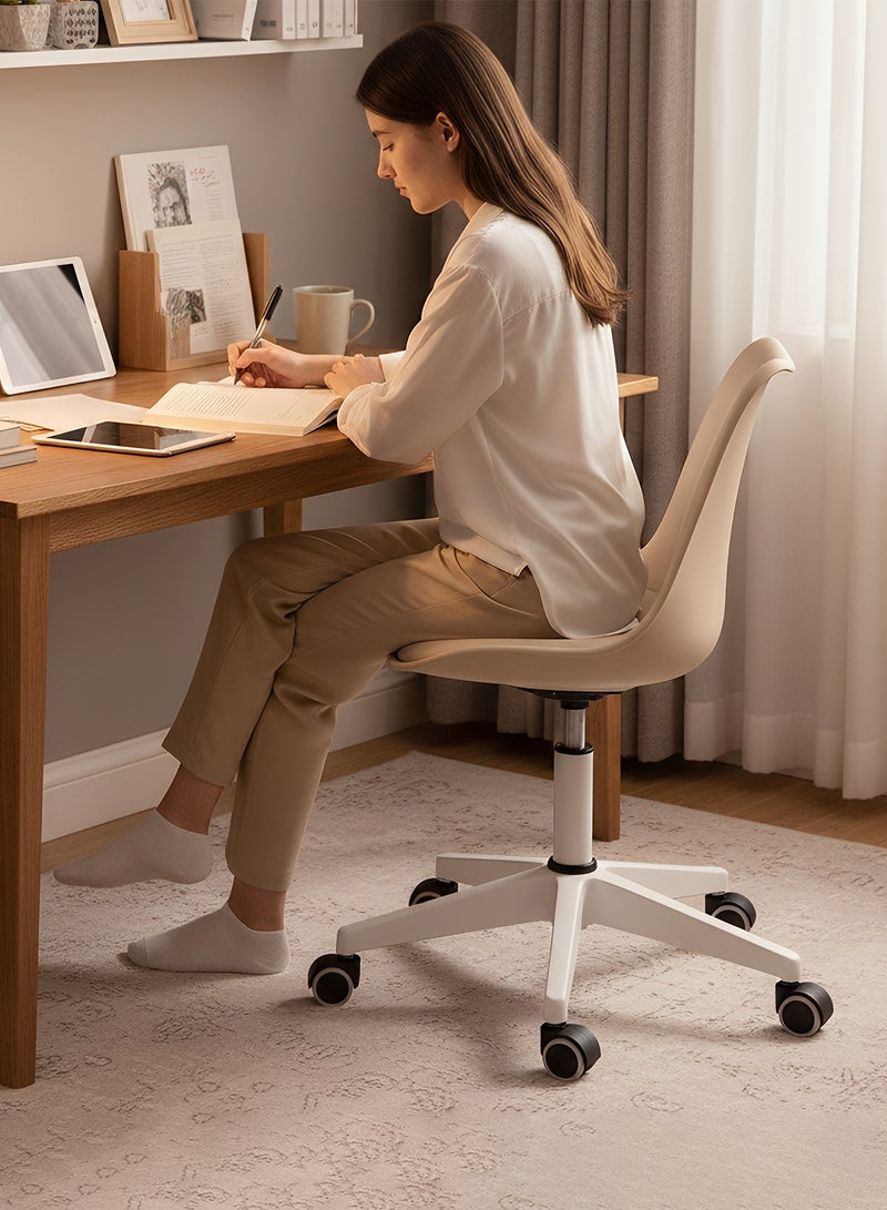 Taimi Ergonomic Armless Desk Chair, Adjustable Height Office Chair, Wheeled Computer Chair with Padded Seat and 360° Swivel - Beige - Image 3