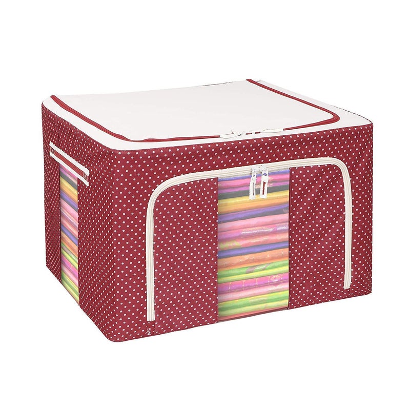 BIYALI Foldable Steel Frame Clothes Living Storage Organizer Handled Bag Box for Large Size Bedding Blankets Sweaters Comforters with Sturdy Zipper Clear Window 66L multi color - Image 3
