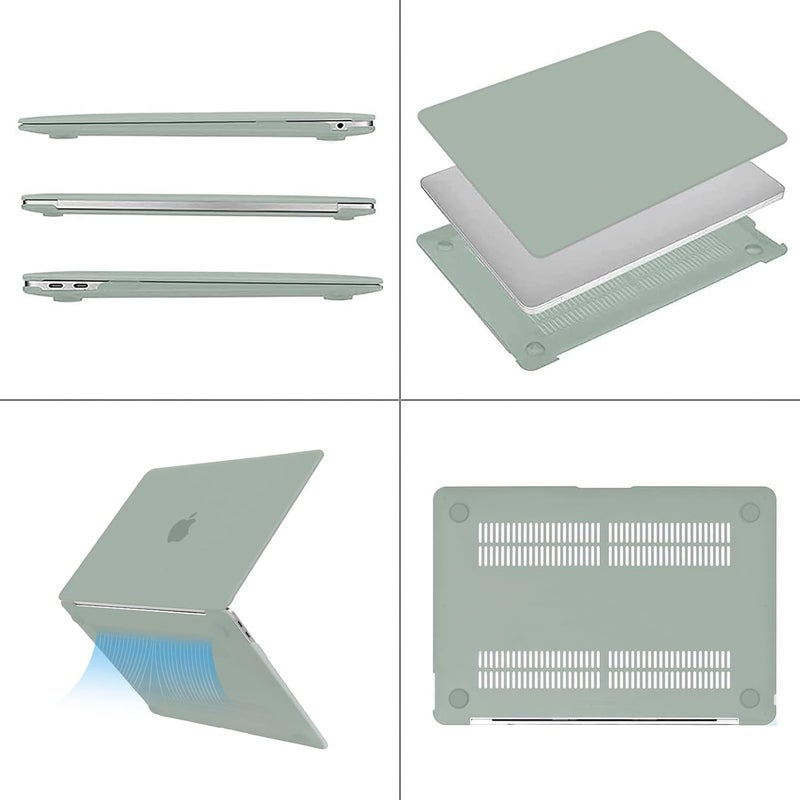 موسيسو متوافق مع غلاف MacBook Air مقاس 13 بوصة بشريحة M1 إصدارات 2021-2018 A2337 A2179 A1932، غلاف بلاستيكي صلب وغطاء لوحة مفاتيح وغطاء شاشة وحقيبة تخزين لجهاز MacBook Air مقاس 13.3 بوصة، أخضر عتيق - Image 5