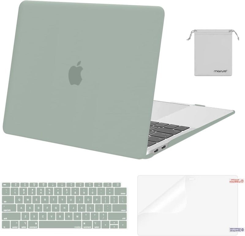 موسيسو متوافق مع غلاف MacBook Air مقاس 13 بوصة بشريحة M1 إصدارات 2021-2018 A2337 A2179 A1932، غلاف بلاستيكي صلب وغطاء لوحة مفاتيح وغطاء شاشة وحقيبة تخزين لجهاز MacBook Air مقاس 13.3 بوصة، أخضر عتيق - Image 1