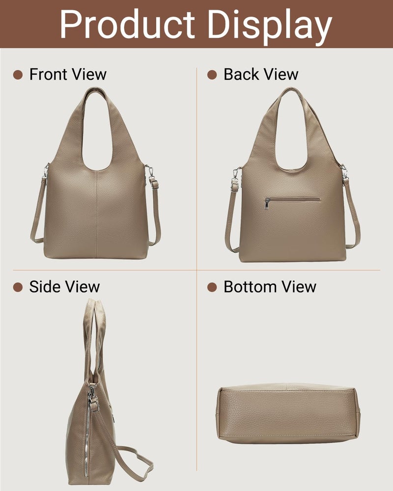 Herald Slouchy Hobo Shoulder Bag for Women Soft Retro Top Handle Crossbody Purses Tote Handbag with Adjustable Strap (Khaki) - Image 5