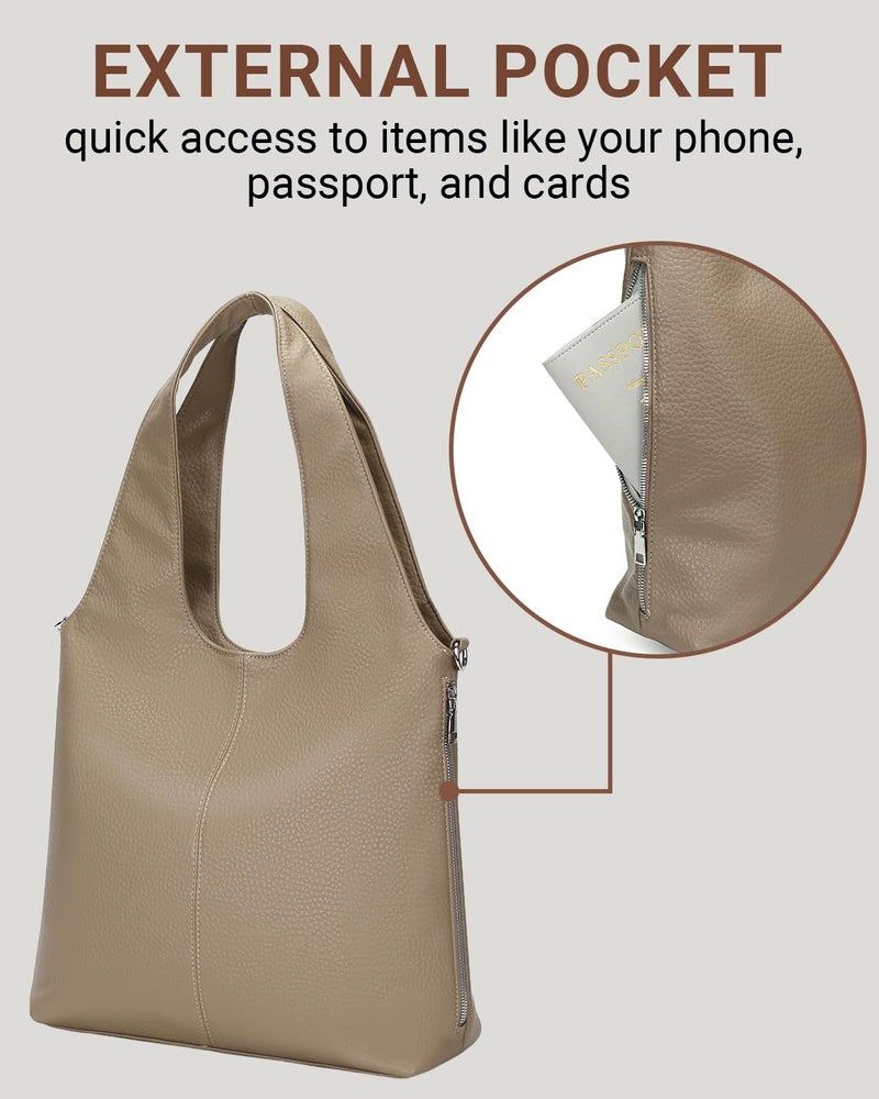 Herald Slouchy Hobo Shoulder Bag for Women Soft Retro Top Handle Crossbody Purses Tote Handbag with Adjustable Strap (Khaki) - Image 3