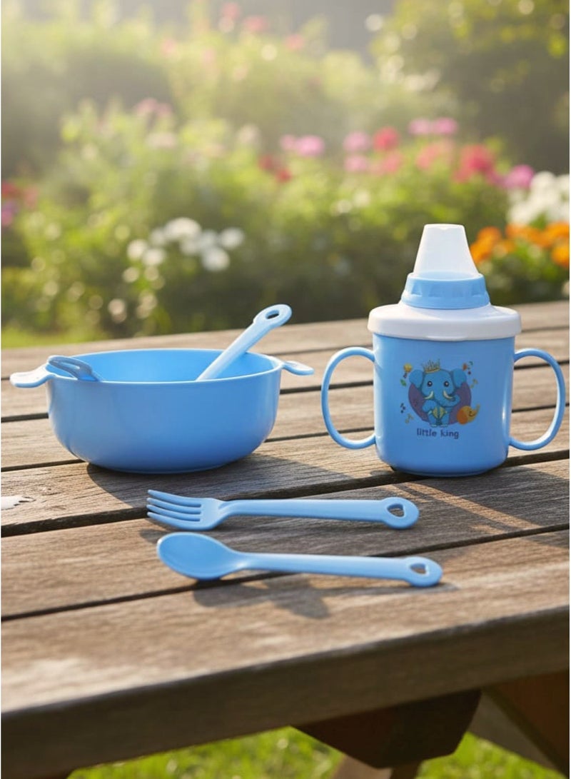 Kids 4-Piece Tableware Set – Cup, Plate, Spoon, Fork, Safe Spill-Proof Lid, Easy-Grip Handles, Colors Pink/Blue/Light Green (Random) - Image 5