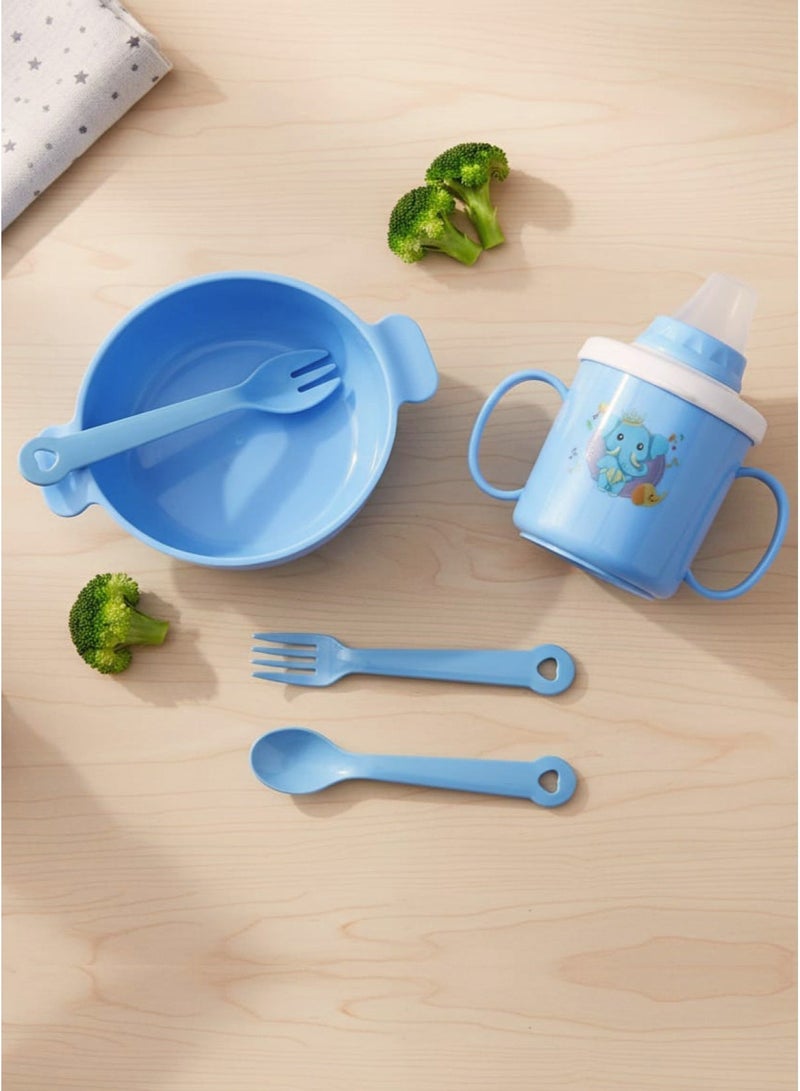 Kids 4-Piece Tableware Set – Cup, Plate, Spoon, Fork, Safe Spill-Proof Lid, Easy-Grip Handles, Colors Pink/Blue/Light Green (Random) - Image 4
