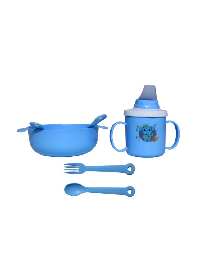 Kids 4-Piece Tableware Set – Cup, Plate, Spoon, Fork, Safe Spill-Proof Lid, Easy-Grip Handles, Colors Pink/Blue/Light Green (Random) - Image 2