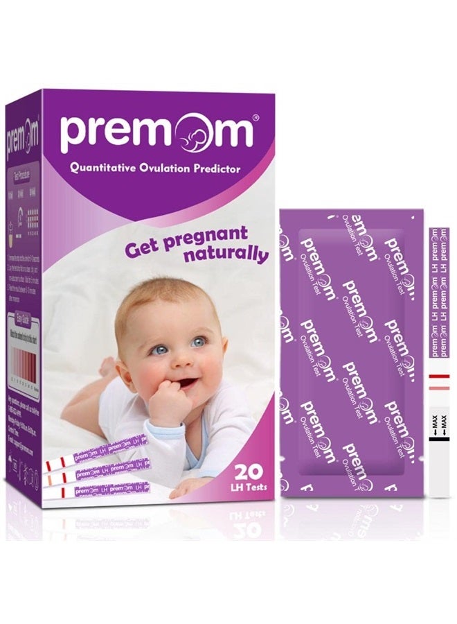 Premom شرائط اختبار التبويض الكمي، مجموعة التنبؤ بالتبويض مع تطبيق قارئ التبويض الرقمي الذكي، اختبارات التبويض الرقمية، 20 اختبار هرمون ملوتن - Image 1