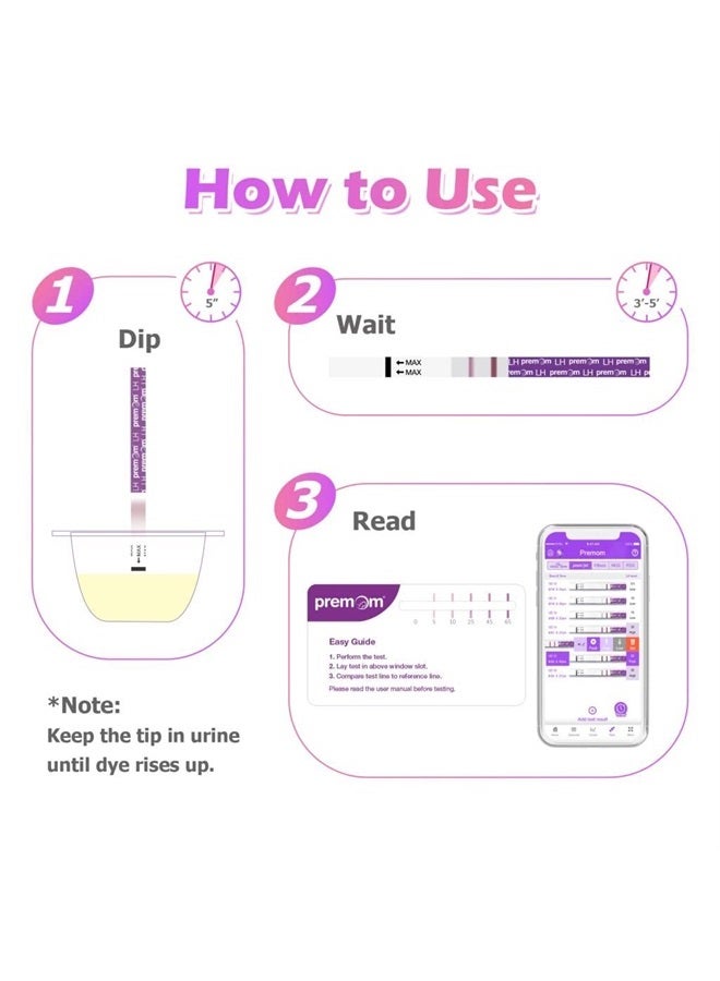 Premom شرائط اختبار التبويض الكمي، مجموعة التنبؤ بالتبويض مع تطبيق قارئ التبويض الرقمي الذكي، اختبارات التبويض الرقمية، 20 اختبار هرمون ملوتن - Image 4