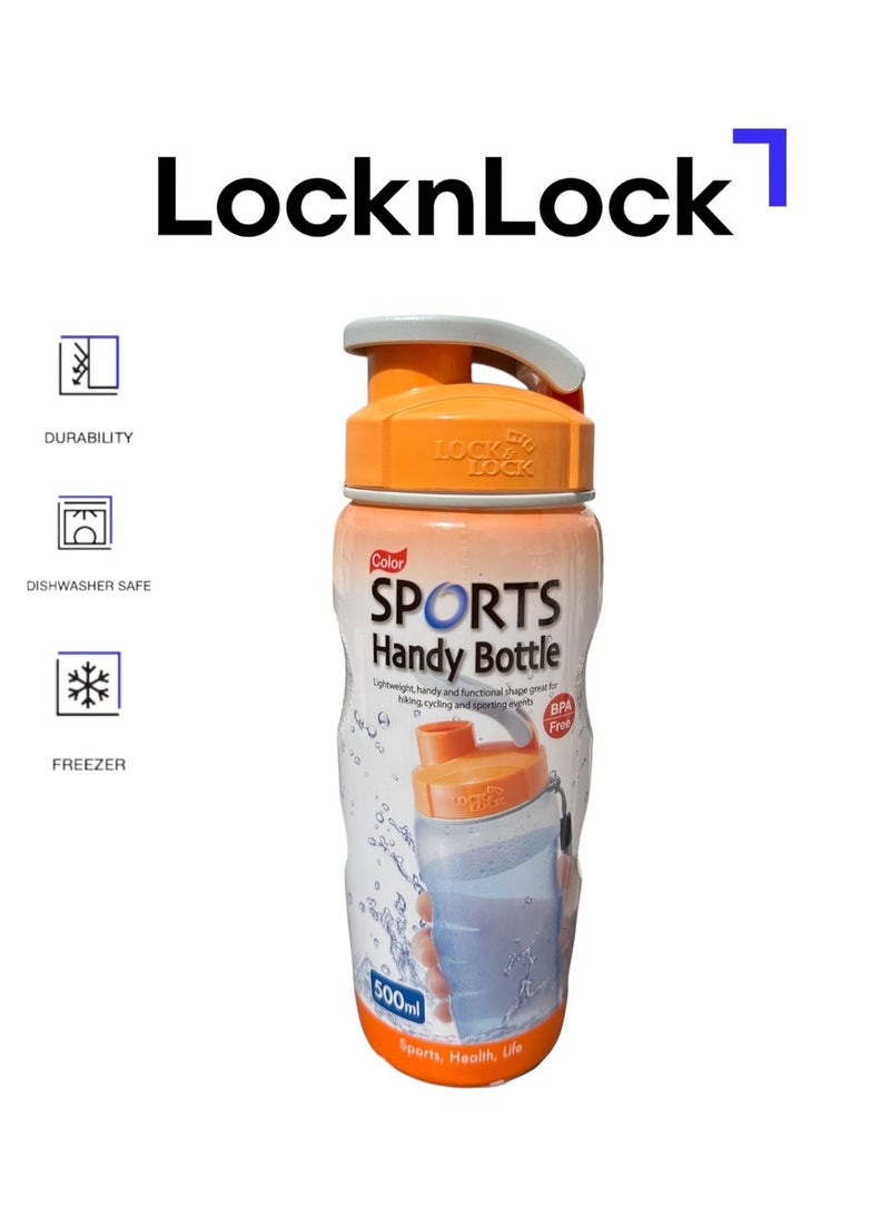 LOCK & LOCK LocknLock 500ml Color Sports Handy Bottle - Orange, Collapsible, Lightweight, with Wrist Strap and Quick-Access Top - Image 1