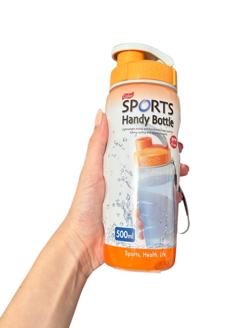 LOCK & LOCK LocknLock 500ml Color Sports Handy Bottle - Orange, Collapsible, Lightweight, with Wrist Strap and Quick-Access Top - Image 4