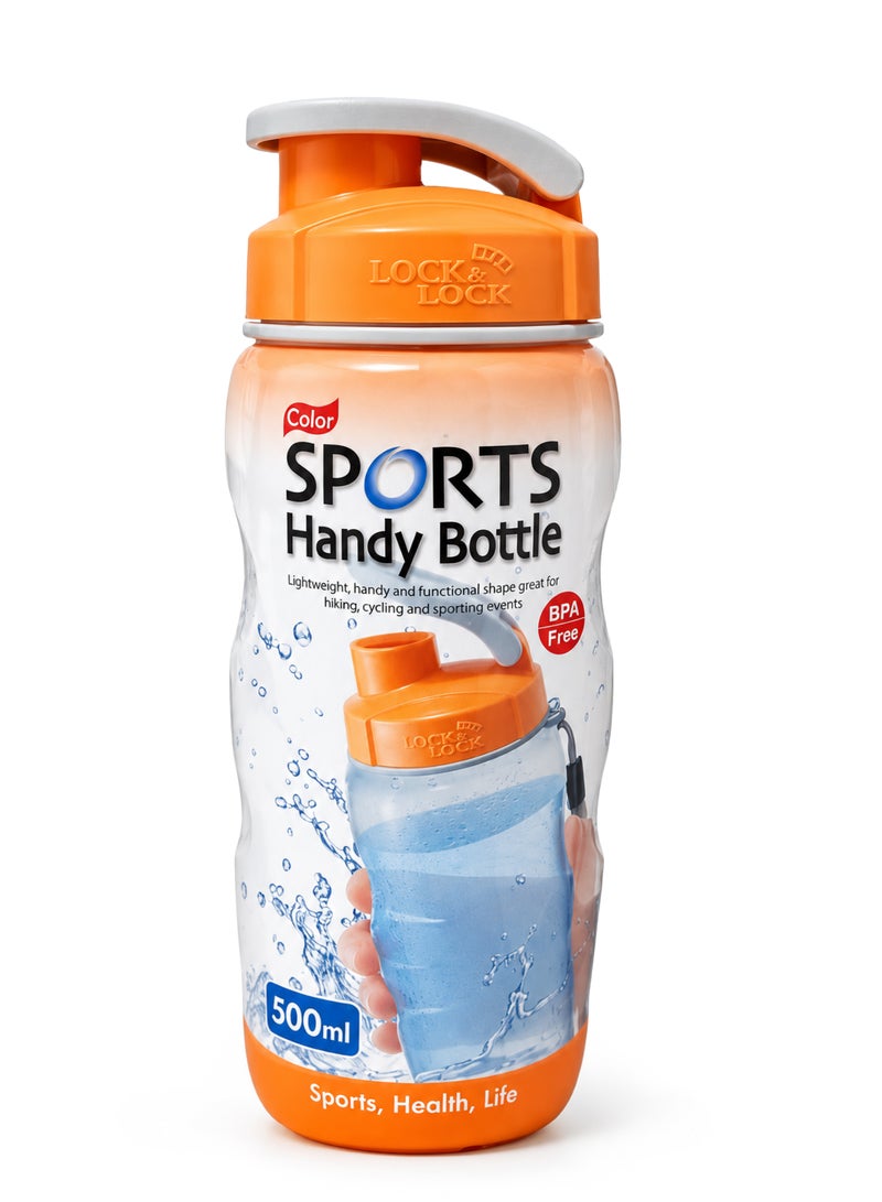 LOCK & LOCK LocknLock 500ml Color Sports Handy Bottle - Orange, Collapsible, Lightweight, with Wrist Strap and Quick-Access Top - Image 1