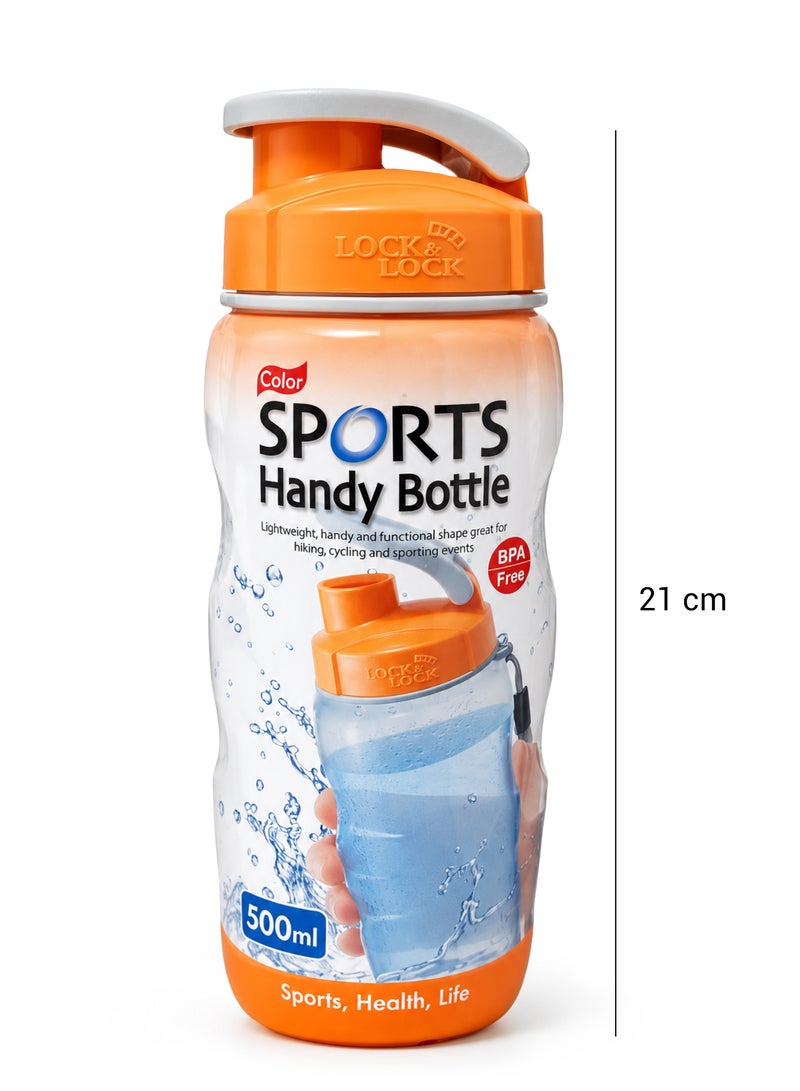 LOCK & LOCK LocknLock 500ml Color Sports Handy Bottle - Orange, Collapsible, Lightweight, with Wrist Strap and Quick-Access Top - Image 2