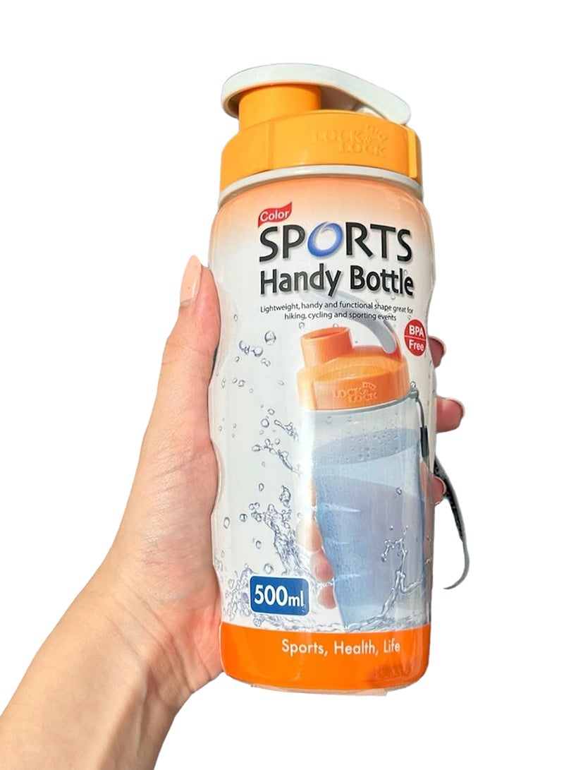 LOCK & LOCK LocknLock 500ml Color Sports Handy Bottle - Orange, Collapsible, Lightweight, with Wrist Strap and Quick-Access Top - Image 3
