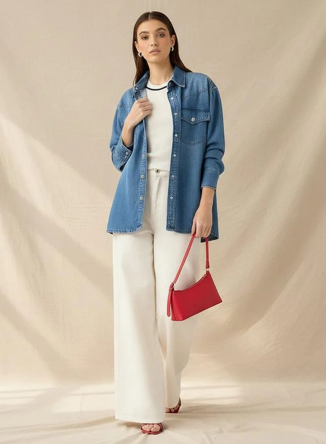 Splash FAV Oversized Cotton Denim Shirt with Chest Pockets