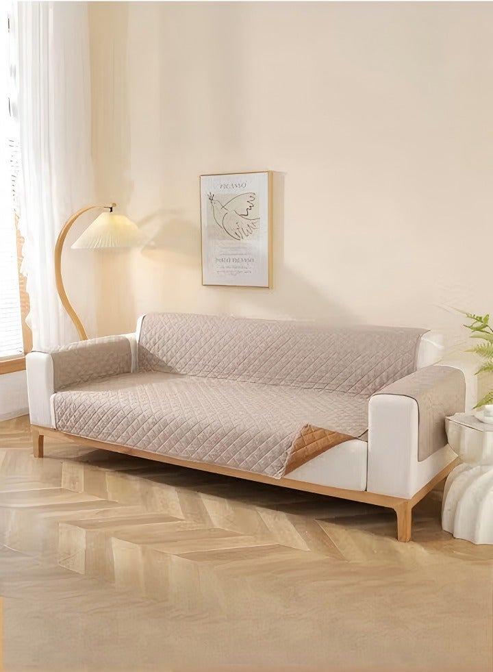 DUNISO Reversible Quilted Sofa Slipcover,Waterproof Non Slip Slipcover Furniture Protector,All Seasons Removable Washable Couch Cover with Elastic Straps,Suitable for Double Sofa, 130 * 196cm, Khaki - Image 1