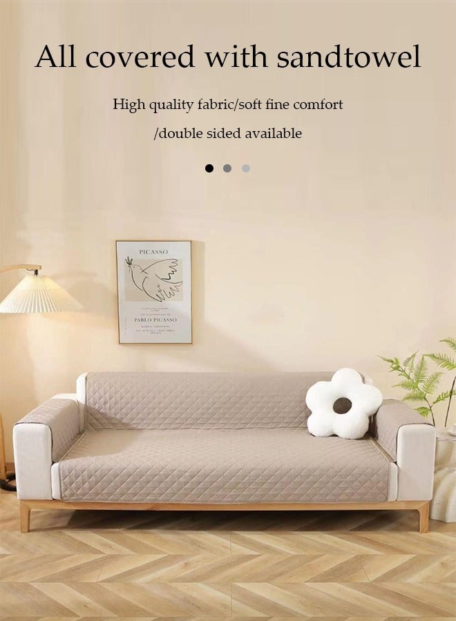DUNISO Reversible Quilted Sofa Slipcover,Waterproof Non Slip Slipcover Furniture Protector,All Seasons Removable Washable Couch Cover with Elastic Straps,Suitable for Double Sofa, 130 * 196cm, Khaki - Image 3