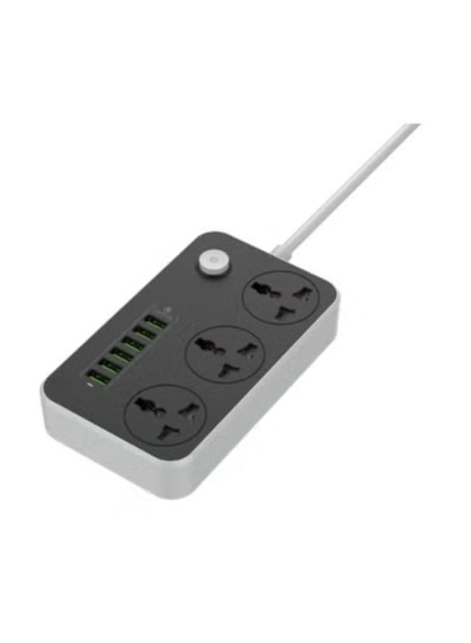 ريبنيو 3 مقابس طاقة مع 6 منافذ USB إضافية، محطة شحن مثالية للمنزل/المكتب، أسود/رمادي - Image 1