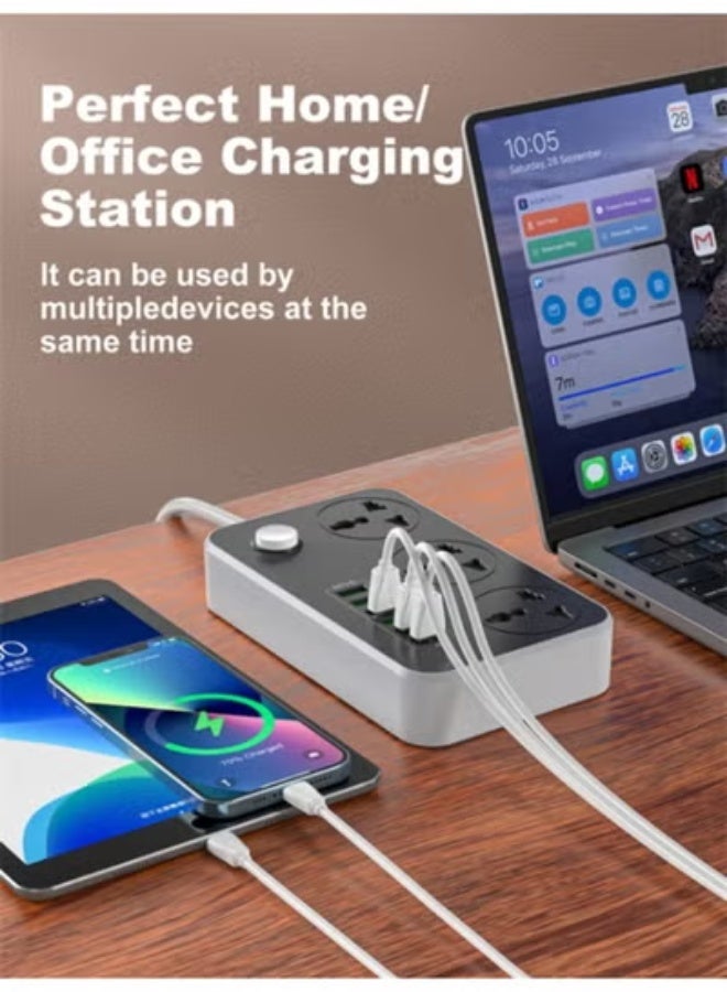 ريبنيو 3 مقابس طاقة مع 6 منافذ USB إضافية، محطة شحن مثالية للمنزل/المكتب، أسود/رمادي - Image 5