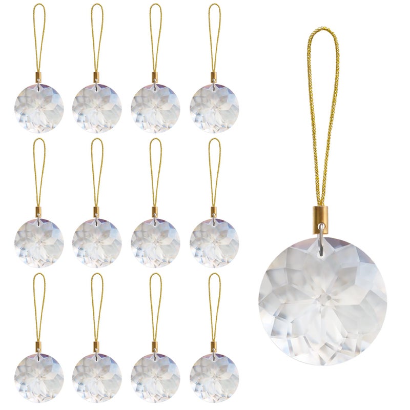 LUMITI 12 Pcs Crystal Glass Christmas Balls Ornaments, 1.18â€³ Mini Round Prism Flower Xmas Tree Decorations, Hanging Ornament for Wedding Party Home Decor (Crystal Clear) - Image 1