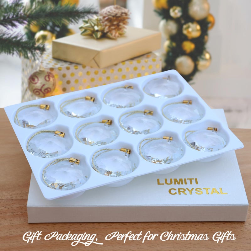 LUMITI 12 Pcs Crystal Glass Christmas Balls Ornaments, 1.18â€³ Mini Round Prism Flower Xmas Tree Decorations, Hanging Ornament for Wedding Party Home Decor (Crystal Clear) - Image 4