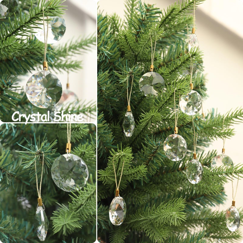 LUMITI 12 Pcs Crystal Glass Christmas Balls Ornaments, 1.18â€³ Mini Round Prism Flower Xmas Tree Decorations, Hanging Ornament for Wedding Party Home Decor (Crystal Clear) - Image 3