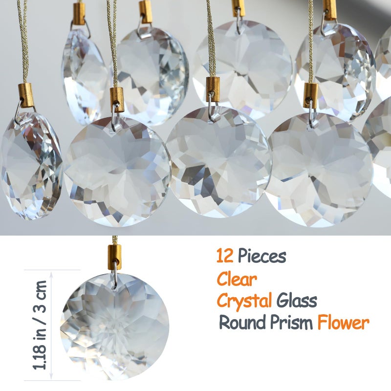LUMITI 12 Pcs Crystal Glass Christmas Balls Ornaments, 1.18â€³ Mini Round Prism Flower Xmas Tree Decorations, Hanging Ornament for Wedding Party Home Decor (Crystal Clear) - Image 2