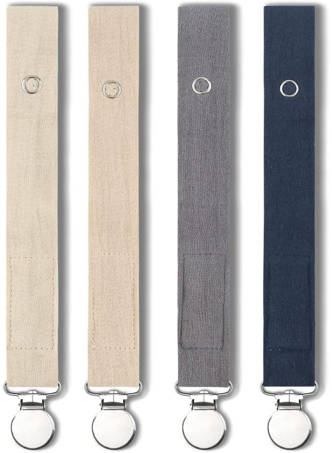 SUGEE Baby Pacifier Clip Leash Holder Unisex for 4 Pack Gift Set with Neutral Solid Colors ;Soft Linen Pacifier Clips ; Fabric Pacifier Strap with Clip Keeps Pacifiers & Teethers in Place - Image 1